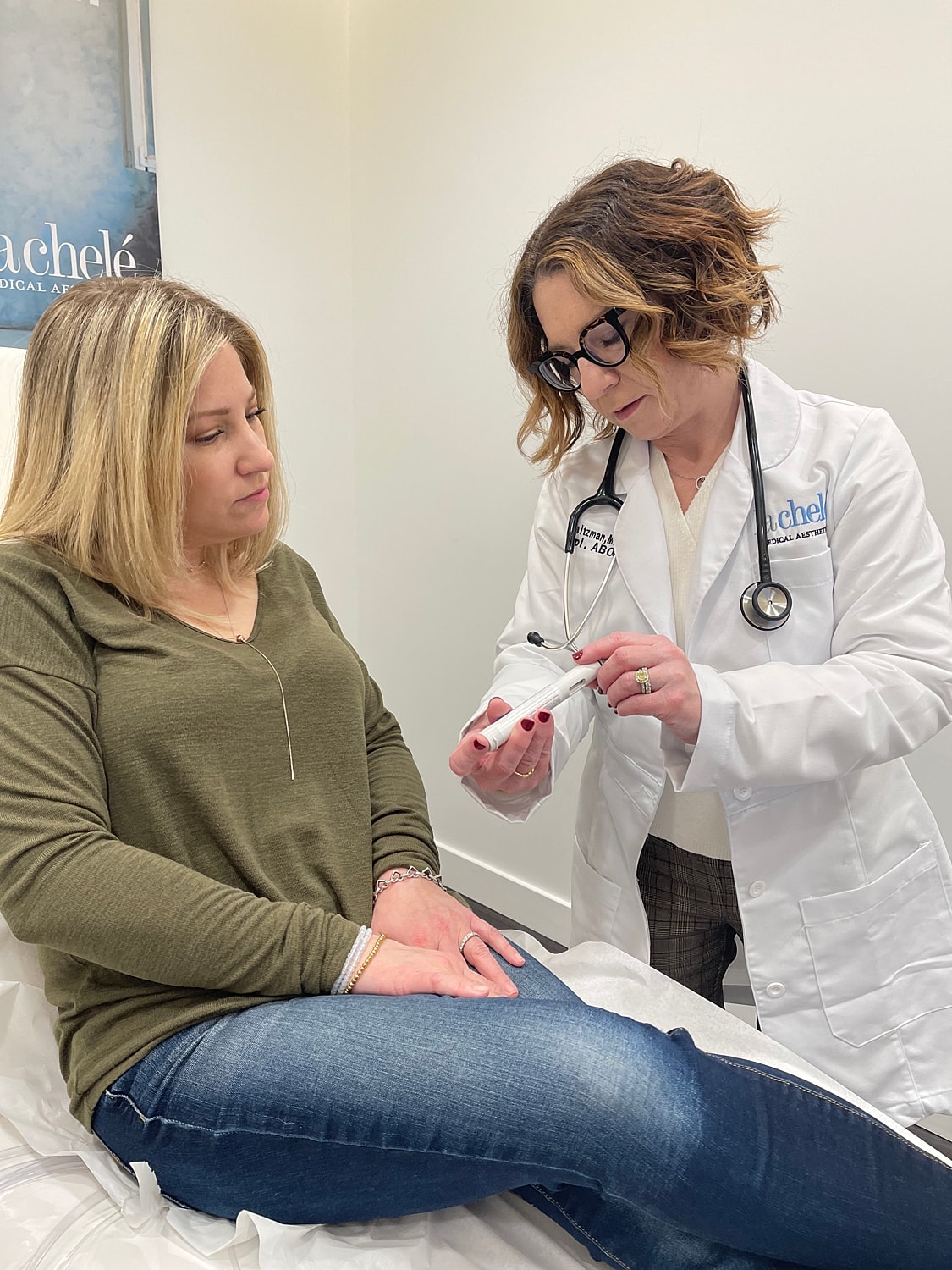 Administering lip filler treatment to a client