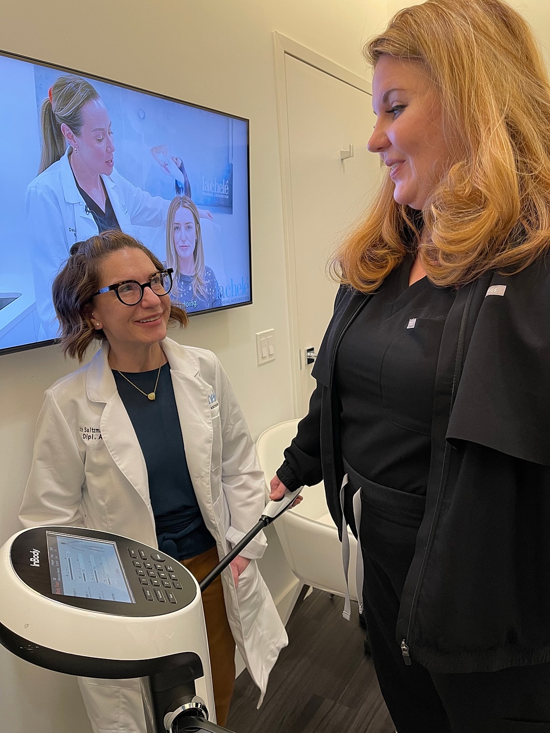 Medical professional preparing patient for procedure.