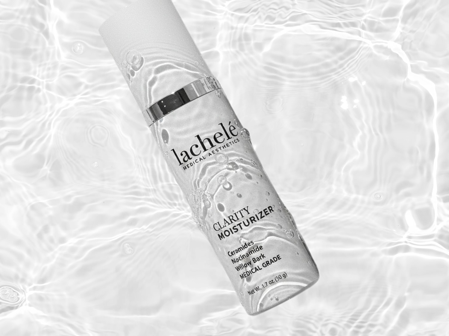 Clarity moisturizer in water, Lachelé branding.