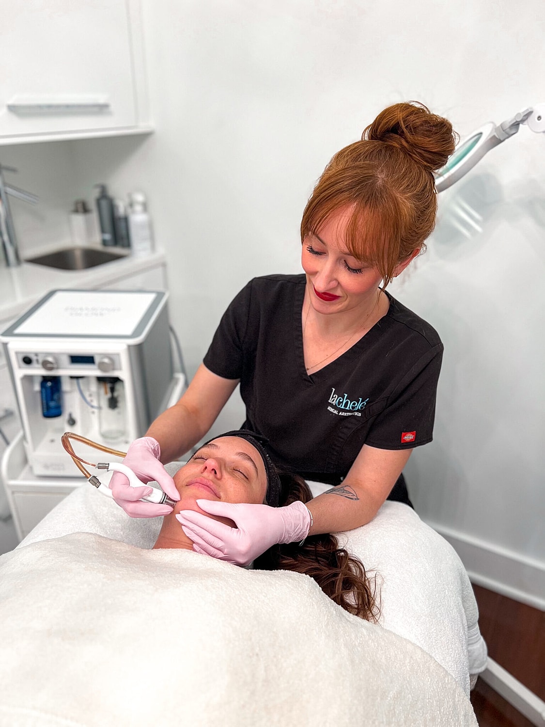 Consultation at a skincare product display.