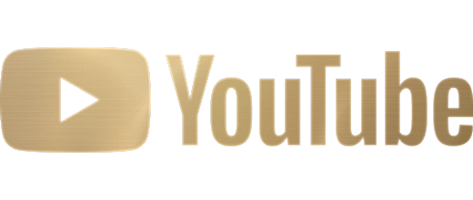 Gold YouTube logo with play button icon.