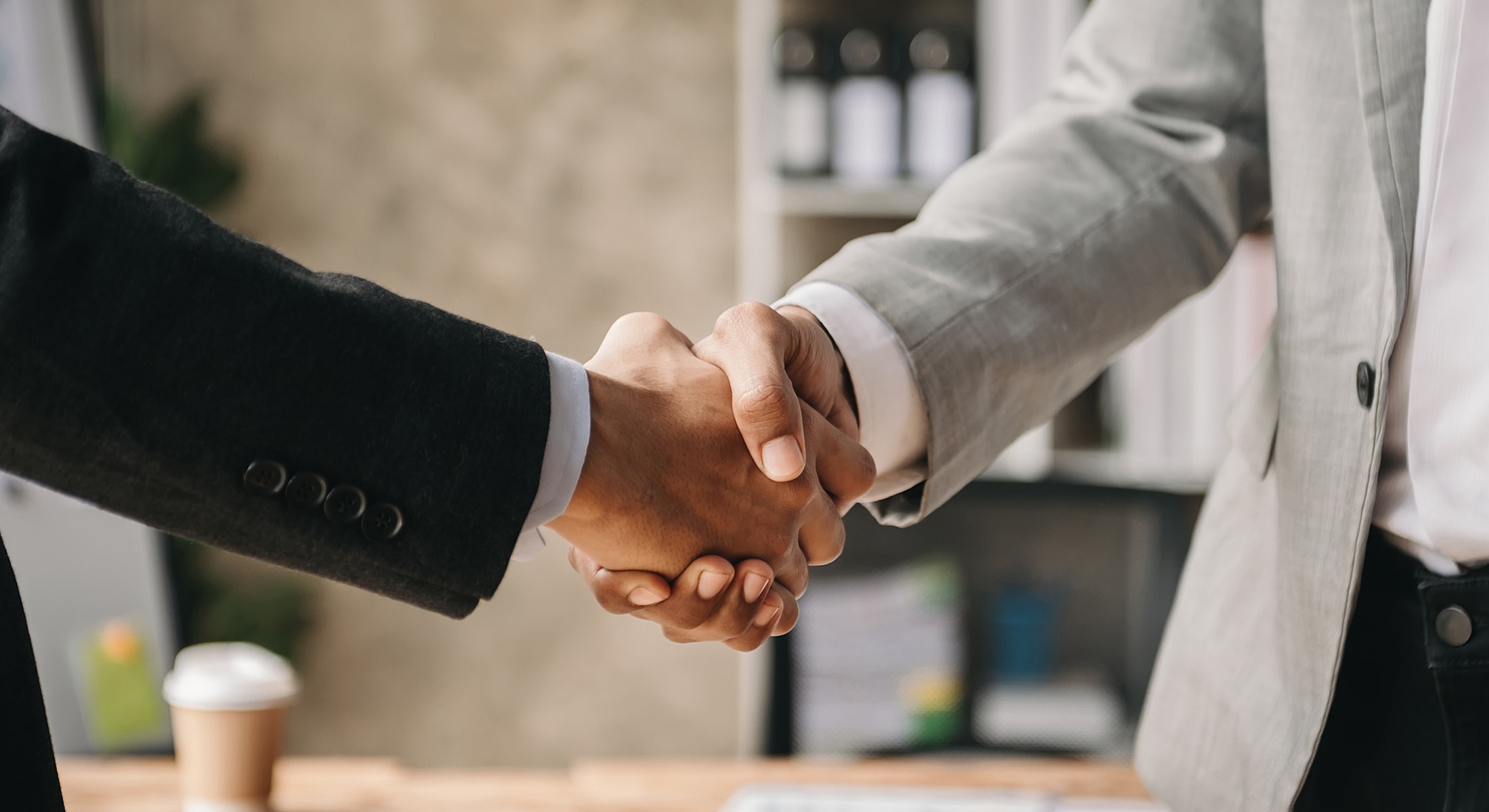 Business professionals shaking hands in agreement